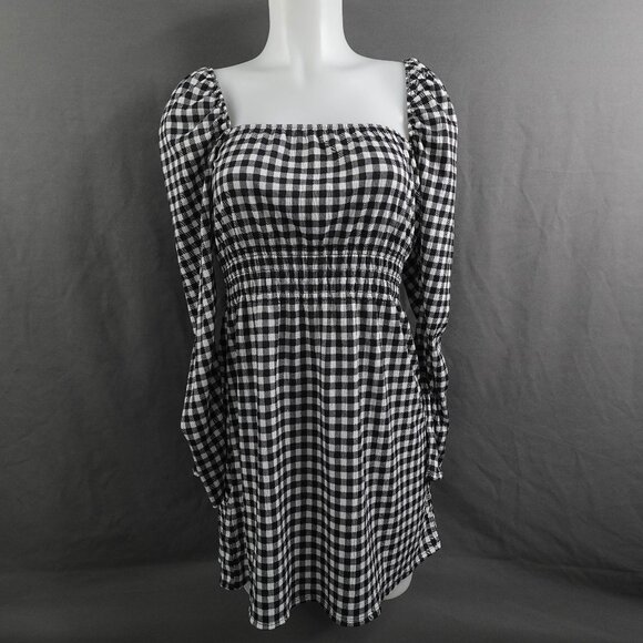 Divided Women Milkmaid  Mini Dress Small Black Gingham Soft Girl Retro Indie NEW - Picture 1 of 16